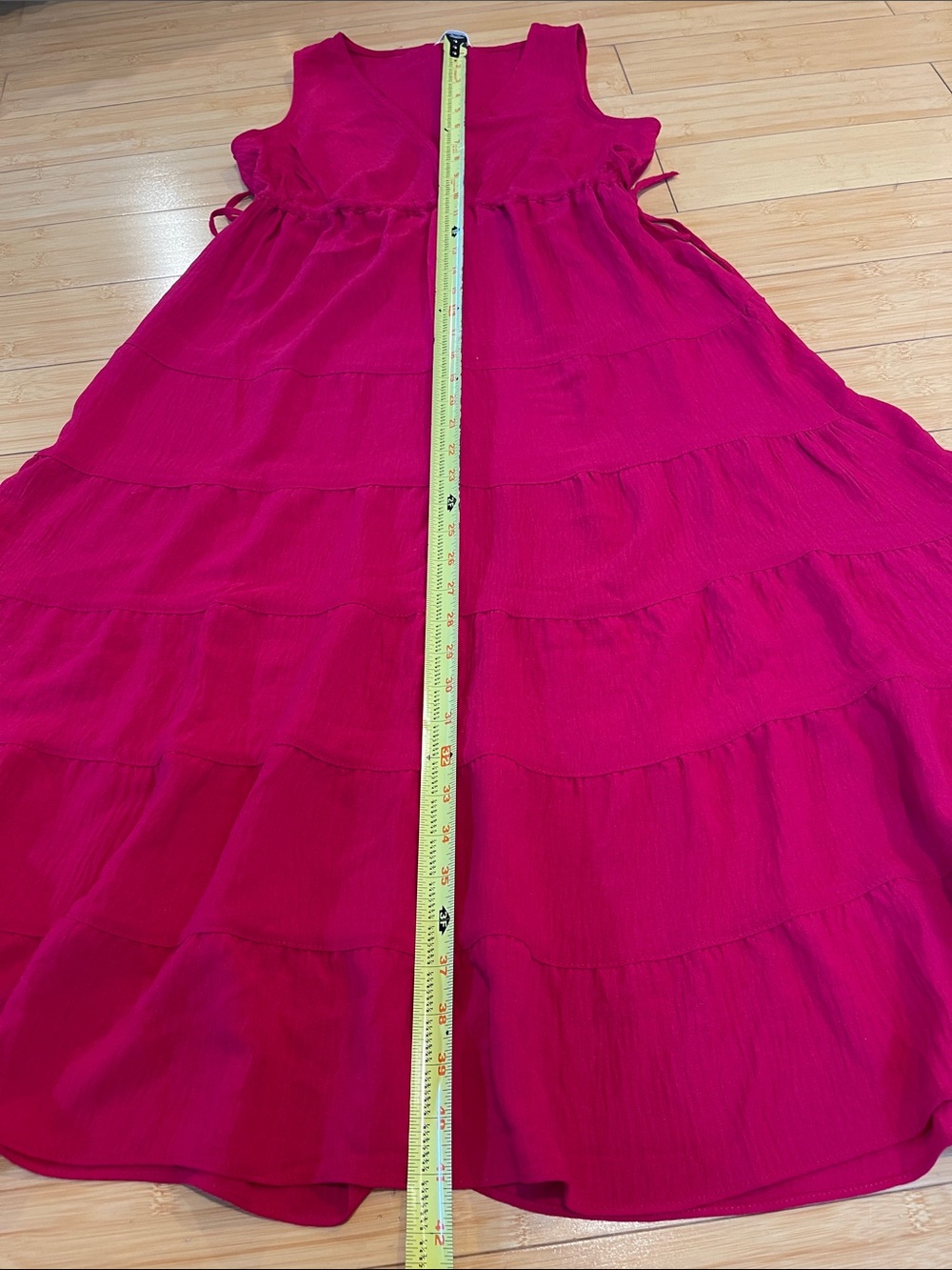 Women Max Studio Vibrant Fuchsia Sleeveless Tiered MIDI Summer Party Dress Small - Picture 7 of 8